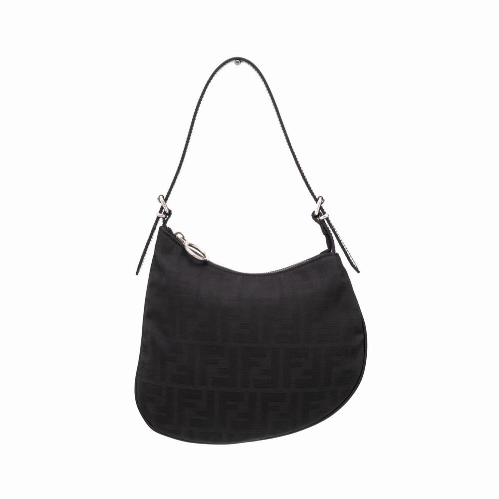 FENDI FF Monogram Zucchino Canvas Oyster Shoulder Mini Bag Black RARE VTG Y2K